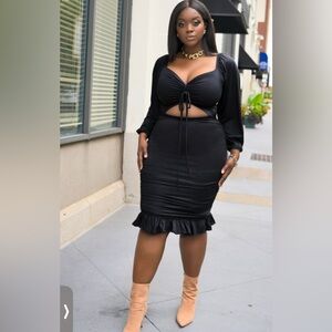 Rebdolls Black Pencil Skirt with Ruffle Hem